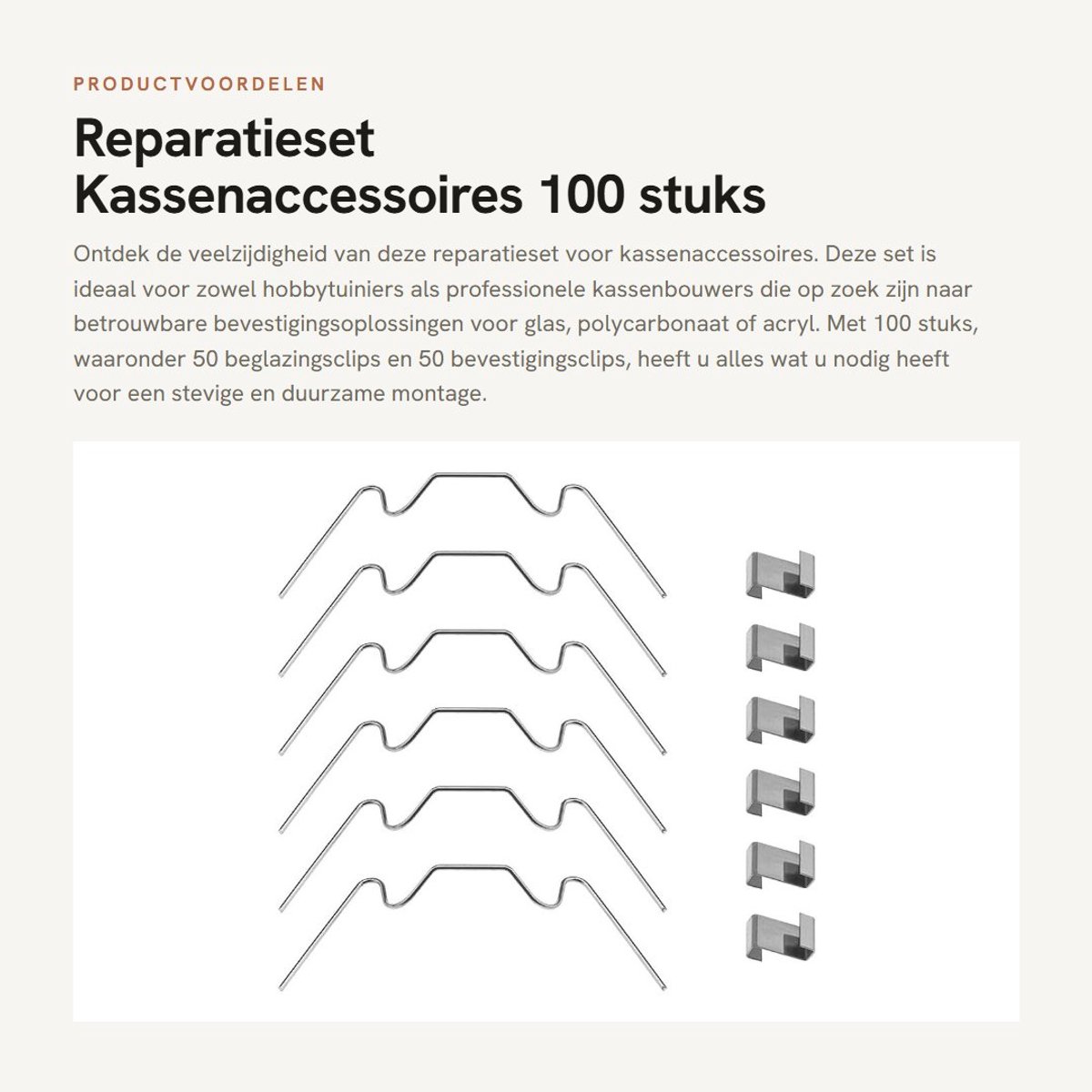 Dailygoods- Reparatieset 100 Stuks - Beglazingsclip/Bevestigingsclip - Roestvrij Staal - Geschikt voor Kassen - Professionele Installatie Aanbevolen - Kassenaccessoires
