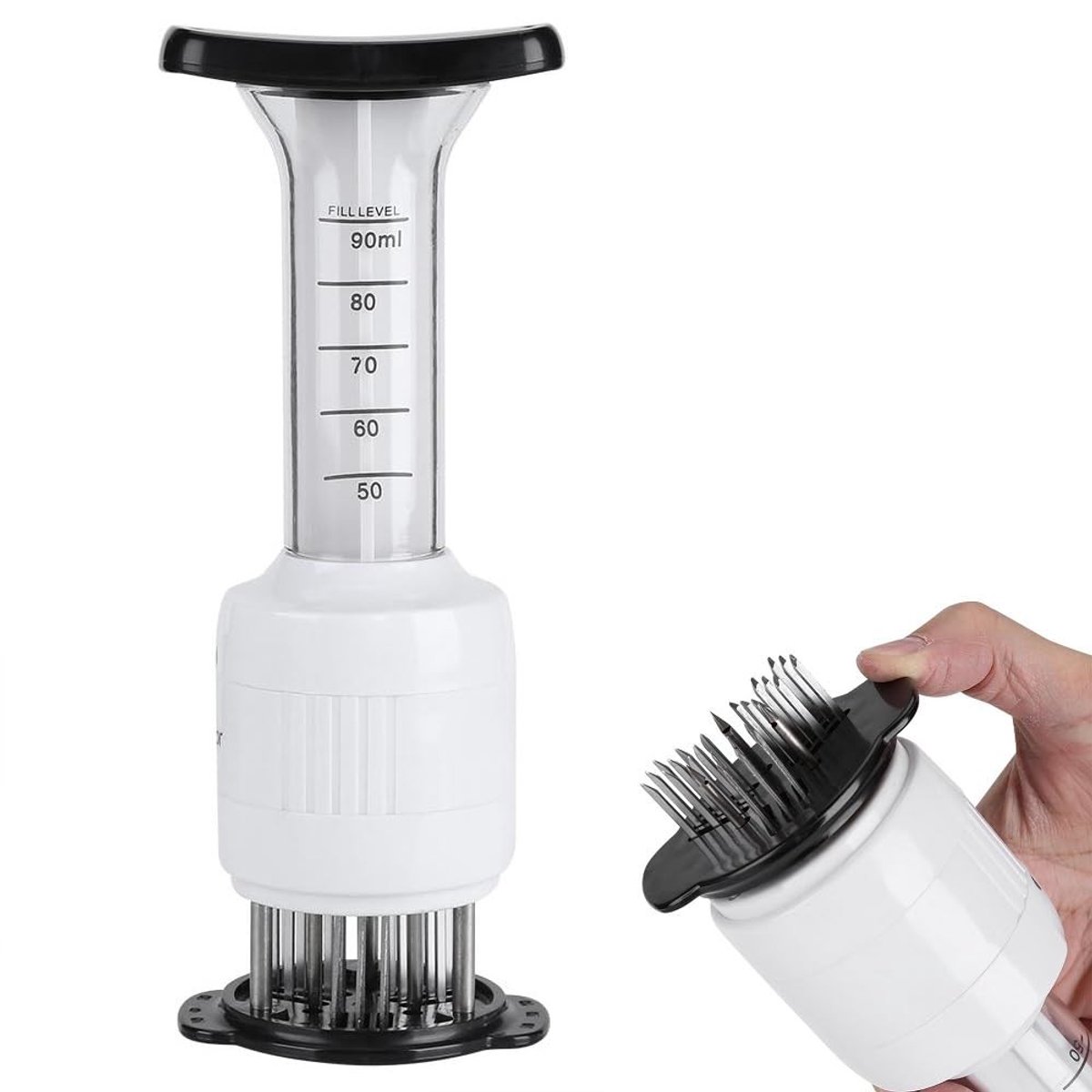 Dailygoods- Vleesklopper met Marinade-injector - Vlees Tenderizer - Roestvrij Staal - 30 Naalden - Duurzaam Keuken Gereedschap - Verbeter Kookprestaties - Vleesinjector