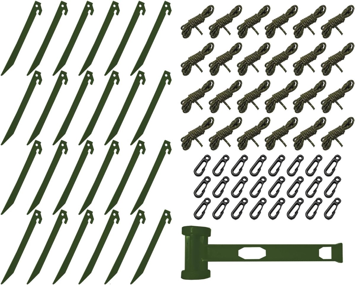 Dailygoods- Opblaasbare Palen - 24 Sets - Stevig Kunststof - Nylon Touw 1.5m - Hamer Inclusief - Voor Tent/Decoraties - Tentpalen