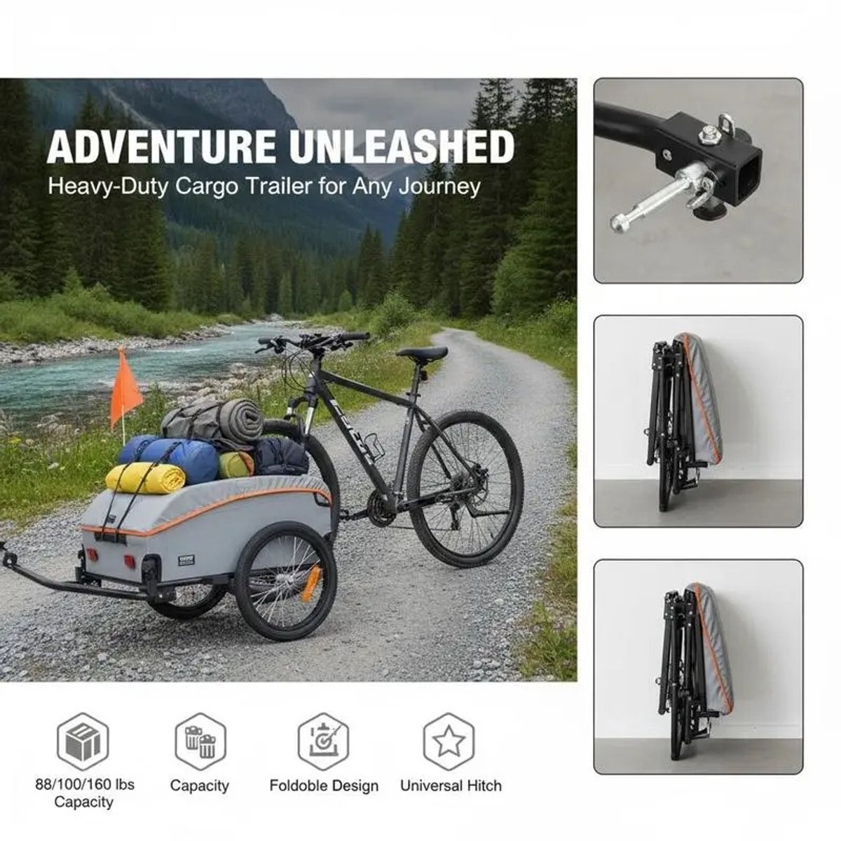 Solayne Fietskar - Transportkar - Fiets aanhanger - Transportfiets - Bagage - Fietstrailer - Opvouwbaar - Waterdicht - Draagvermogen 45kg – foto 7