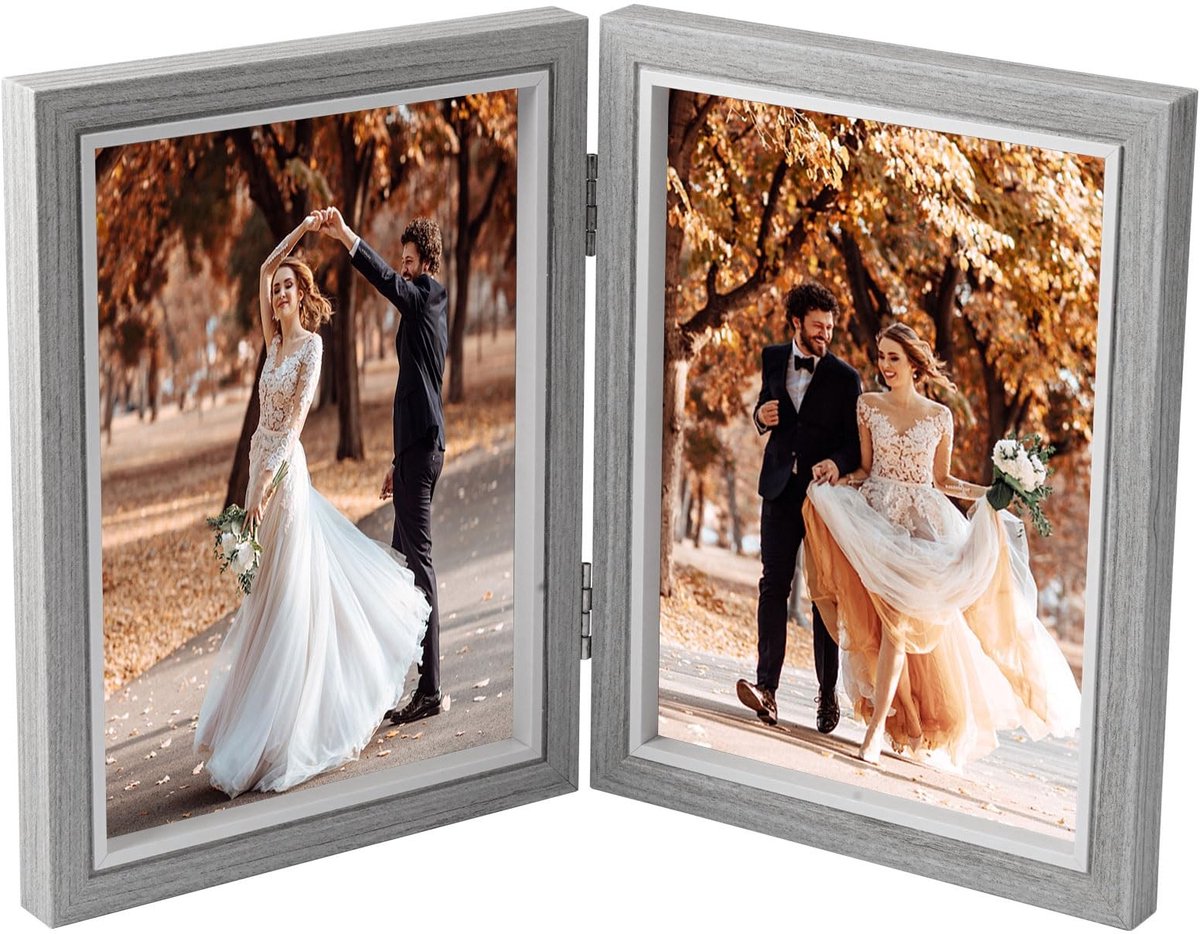 Dailygoods- Fotolijst Dubbel 13x18 cm - Opvouwbaar - Houten Fotolijst - Glasplaat - Familiegeschenk - Milieuvriendelijk MDF - Fotoalbum