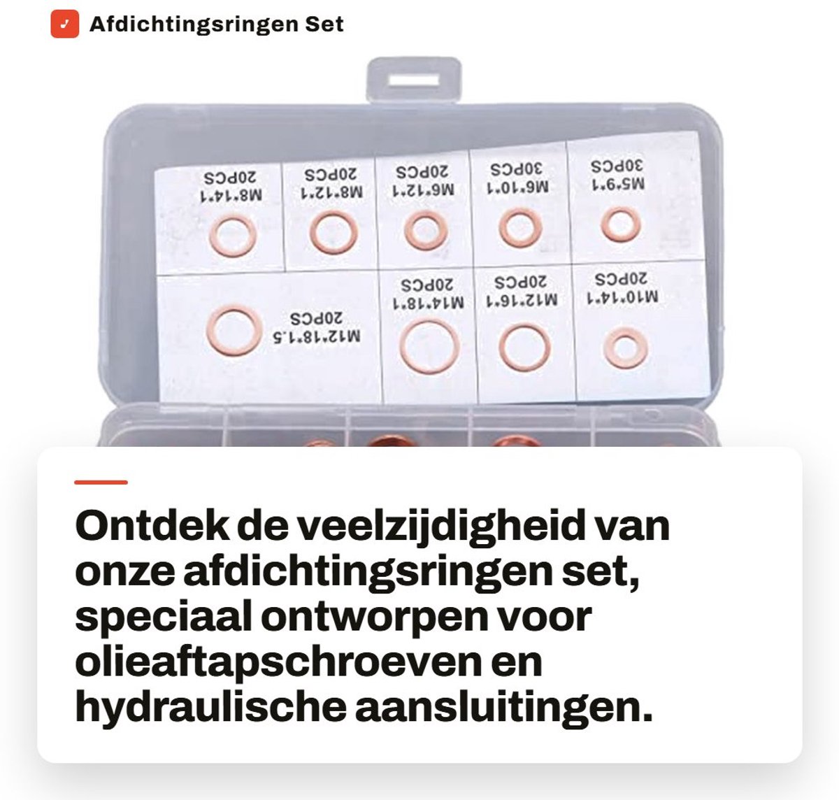 Dailygoods- Afdichtingsringen Set 200 Stuks - Rood Koper - Sluitring voor Olieaftapschroef - 9 Soorten - Sterke Afdichting - Opbergdoos - Sluitringen