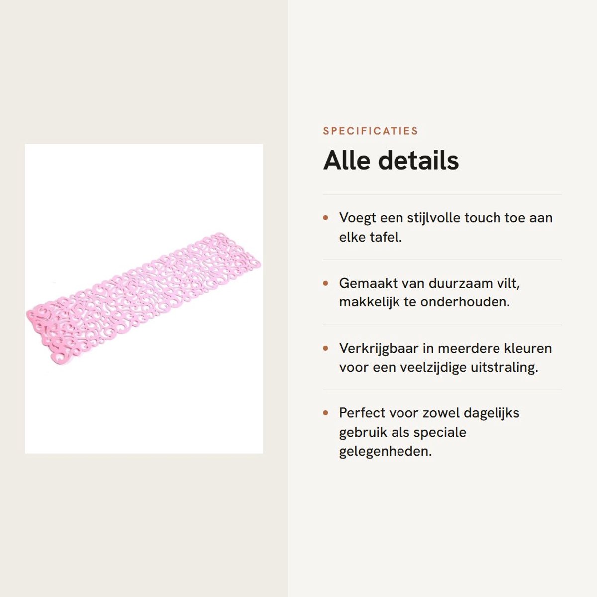 Dailygoods- Tafelloper Vilt - 102 x 29 cm - Hittebestendig - Duurzaam - 7 Kleuren - Milieuvriendelijk - Tafelkleed