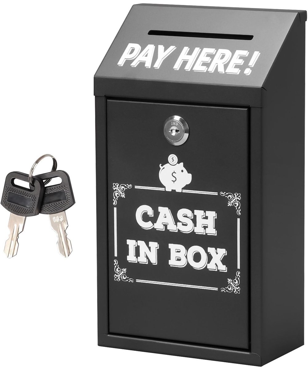 Dailygoods- Geldcassette met sleutel - Metalen Opbergdoos - Draagbare Kassa - Wandmontage - Veiligheidsbox - 14,5 x 7,5 x 26 cm