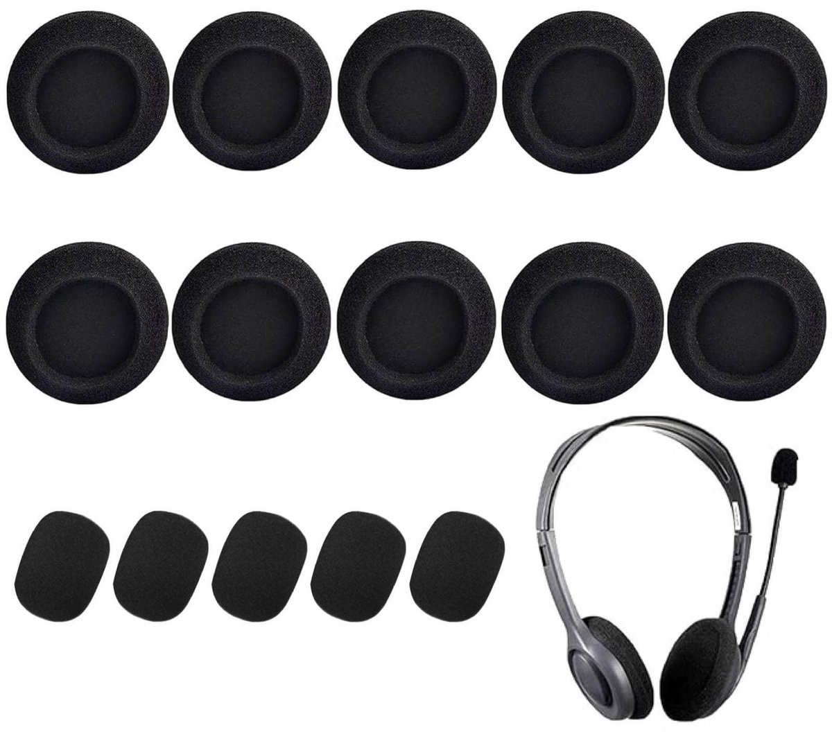 Dailygoods - Hoofdtelefoonhoezen - Vervangende koptelefoonpads - Wasbaar en rekbaar - Zwart - Microfoonschuimhoezen - Geschikt voor kantoorheadsets -...