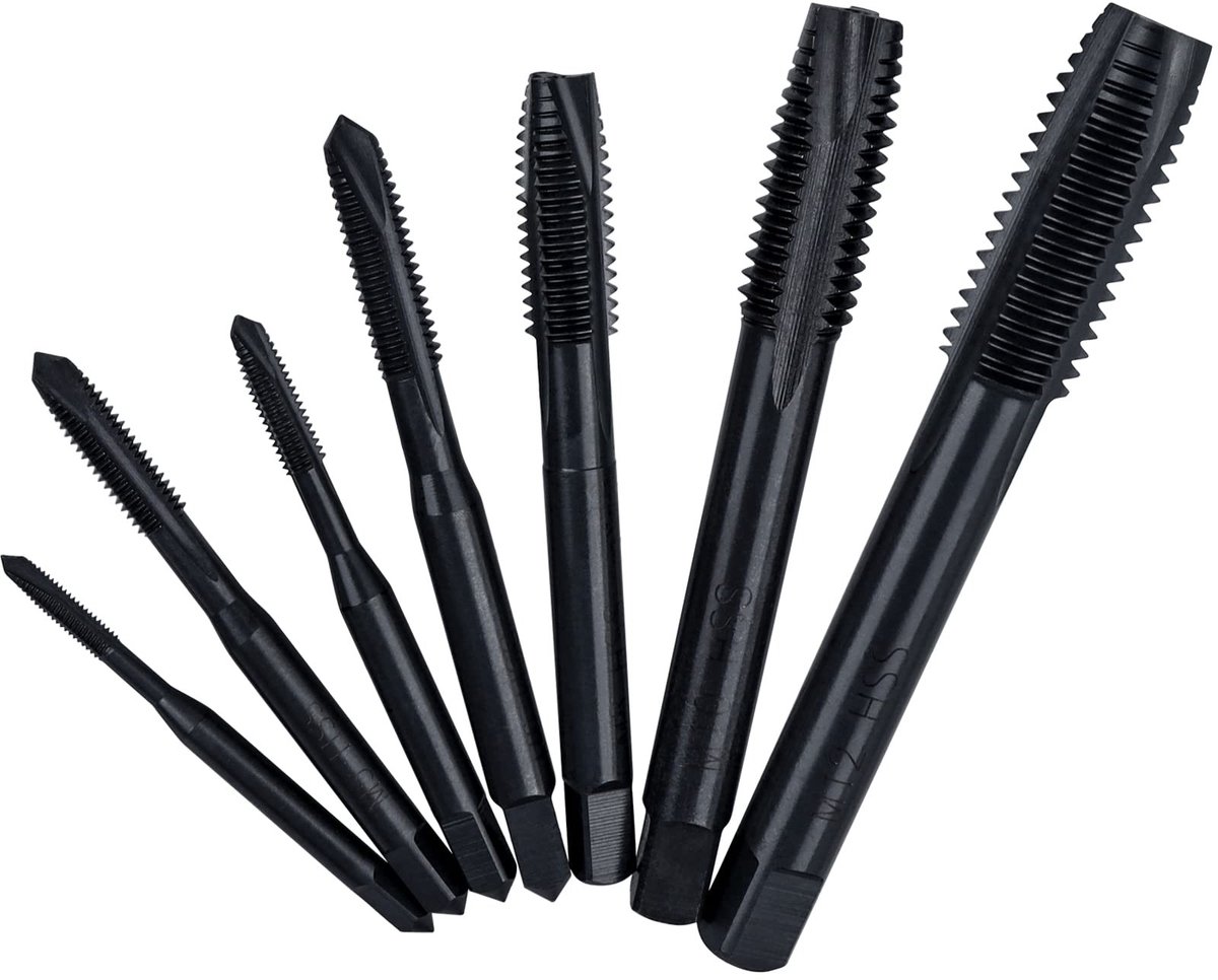 Dailygoods- Draadschroefkranen Set - 7 Stuks HSS Nitreren Gecoat - Metrische Tapping Tool - M3/M4/M5/M6/M8/M10/M12 - Recht Fluitontwerp - Hoge Hardheid - Tapset