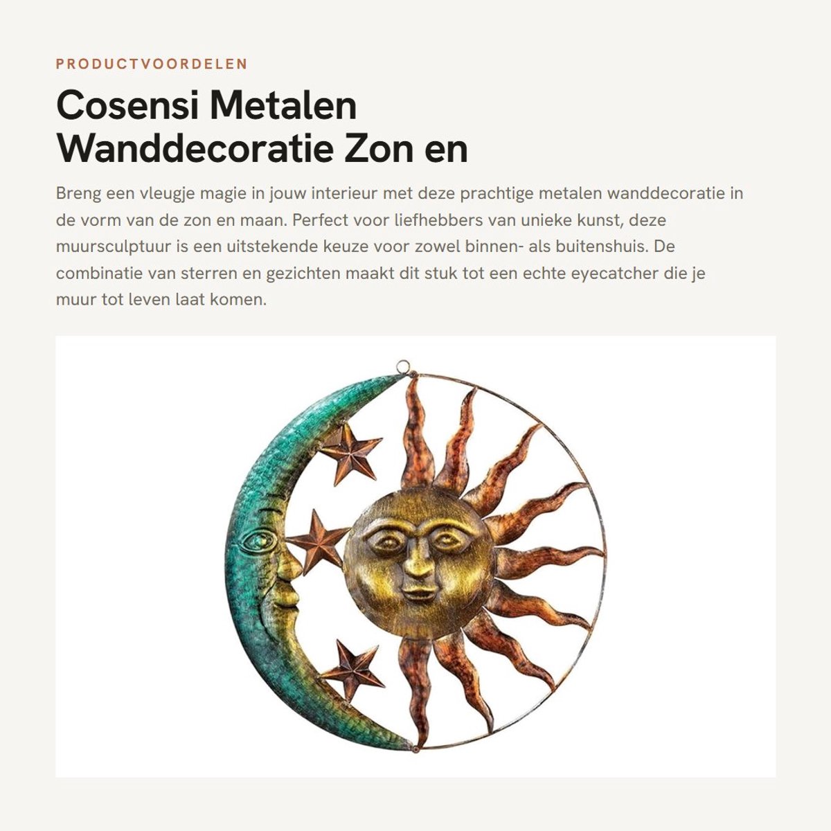 Dailygoods- Wanddecoratie Metalen Zon/Maan - Wanddecoratie Binnen/Buiten - Wanddecoratie Hemelse Sculptuur - Wanddecoratie Muurdecoratie - Wanddecoratie 29 Cm - Wanddecoratie Met Gezicht/Sterren - Muursculptuur