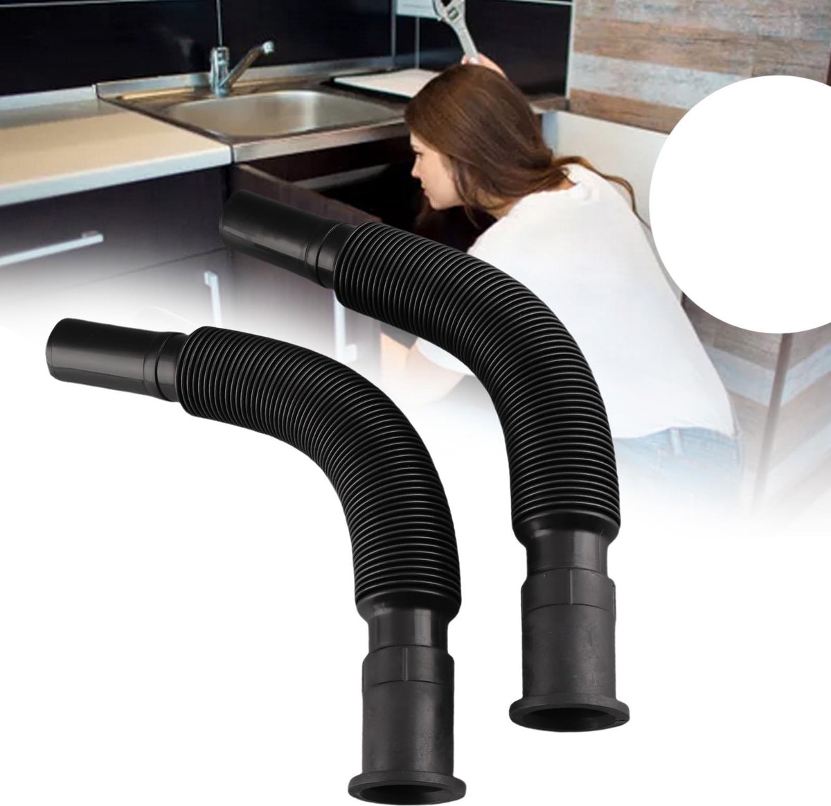 Dailygoods- Afvoerpijp Verstelbaar - Flexibele Afvoerslang - Uitbreidbare Balg - 2-pack - Handige Pijp - Geschikt voor Wastafel