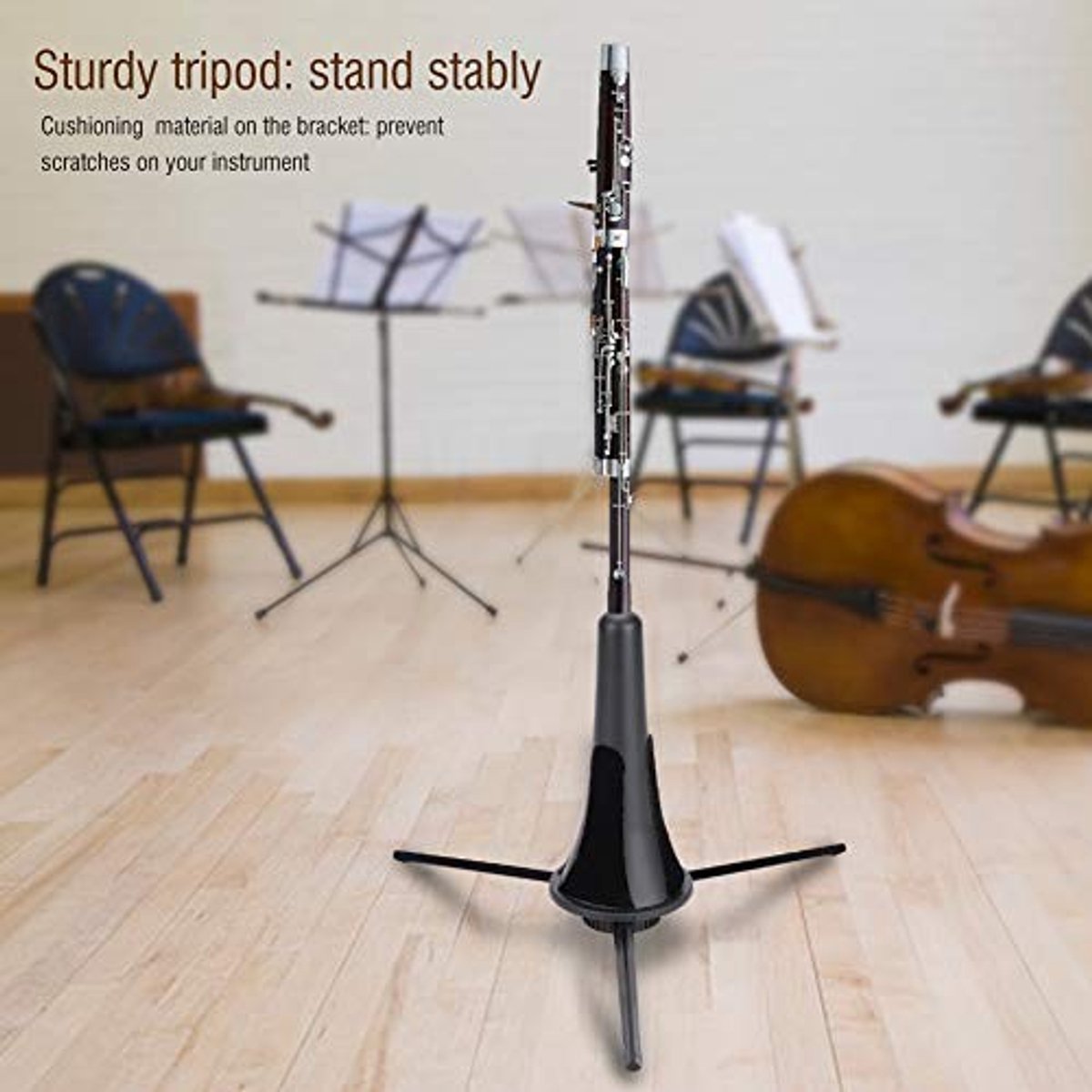 Dailygoods- Klarinetstand Stevig en Duurzaam - Opvouwbare Houder - Antislip Beugel - Dempingsmateriaal - Driepoot Standaard - Voorkomt Krassen - Instrumentstandaard