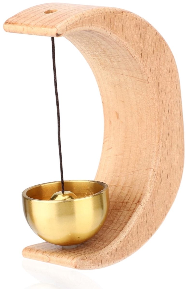 Dailygoods- Winkelbel Magnetisch - Maanvorm - Houten Kleur - Eenvoudige Installatie - Decoratief - 9,4x6,5x3,1 cm - Deurbel