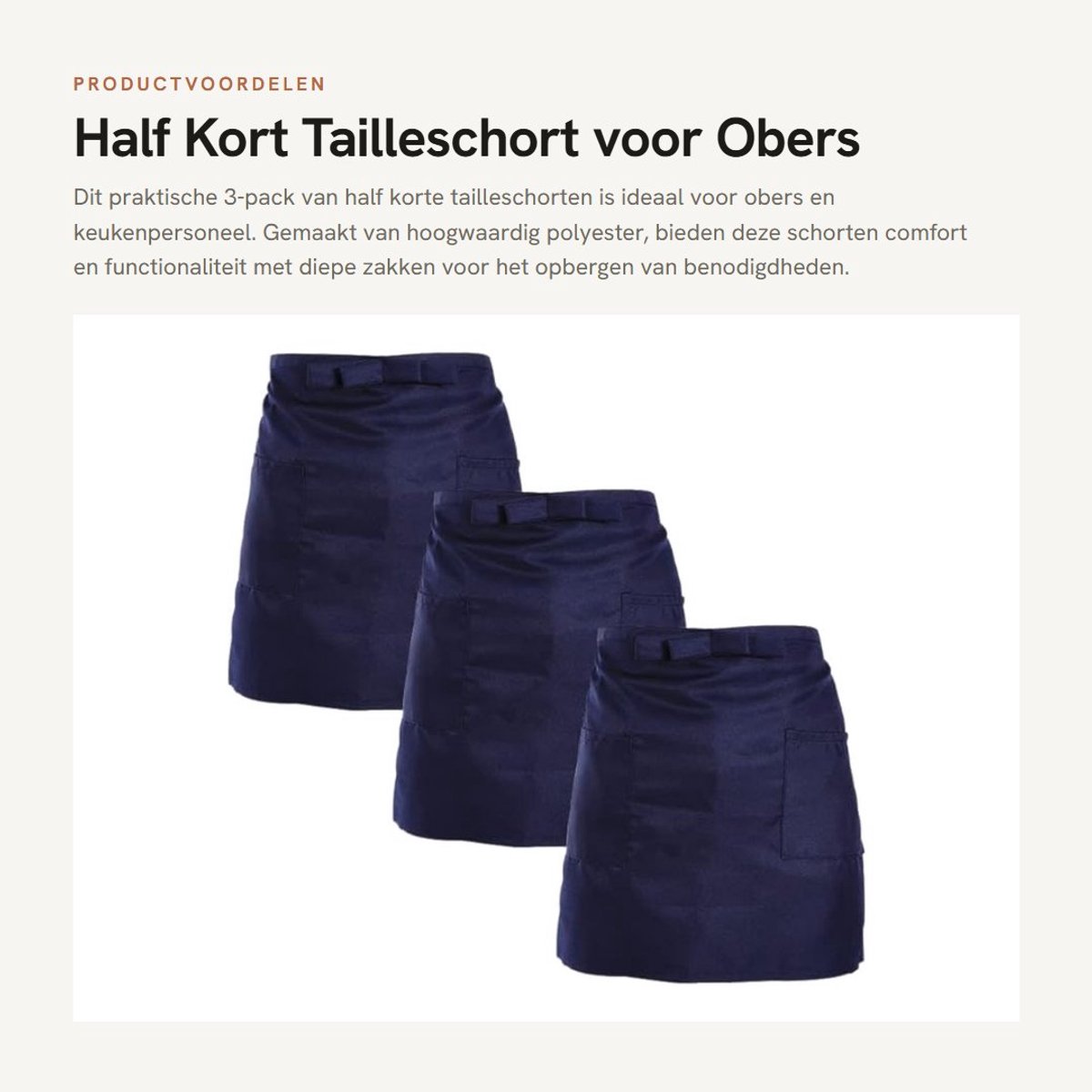 Dailygoods- Tailleschorten half kort - 3-pack - diepe zakken - polyester - waterdicht - verstelbare riem - elegant ontwerp - Schorten