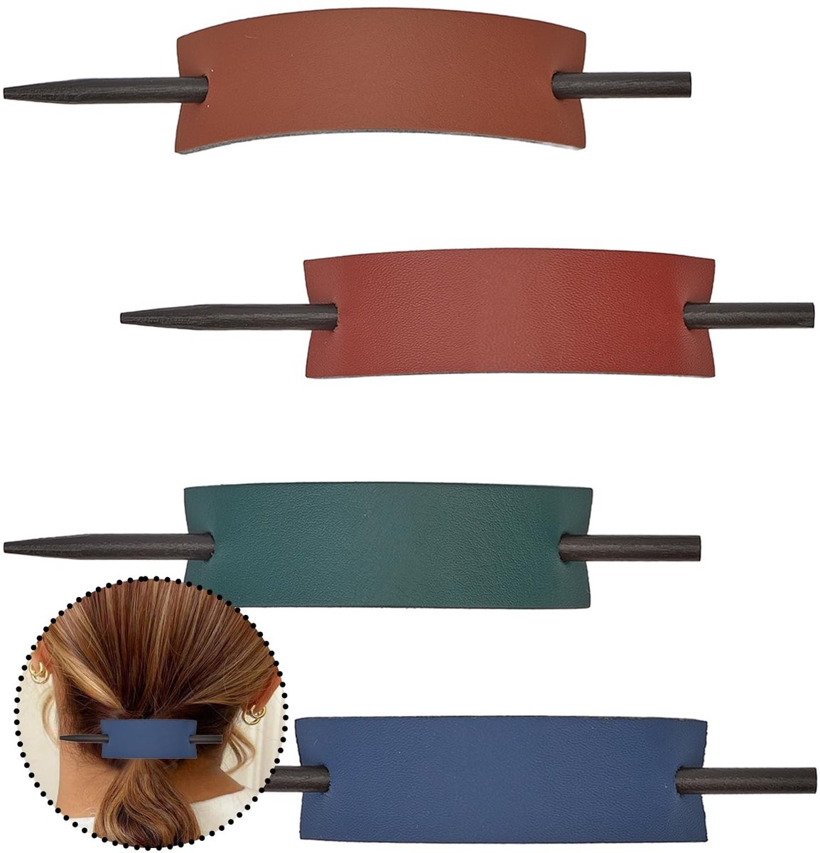 Dailygoods- Haarspeld Elegante Vintage Stijl - Kunstleer - Veelkleurig - 3 Stuks - Afmetingen 2,3 x 9 cm - Gemakkelijk te Dragen - Haarklem
