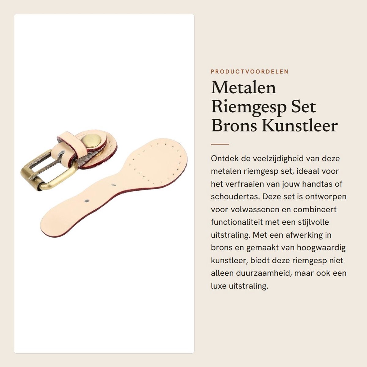 Dailygoods- Riemgesp Set - Brons Kunstleer Sluiting - Roestvrij Staal - 10 x 4 x 2 cm - Voor Handtas/Schoudertas - Duurzaam Ontwerp - Tasgesp