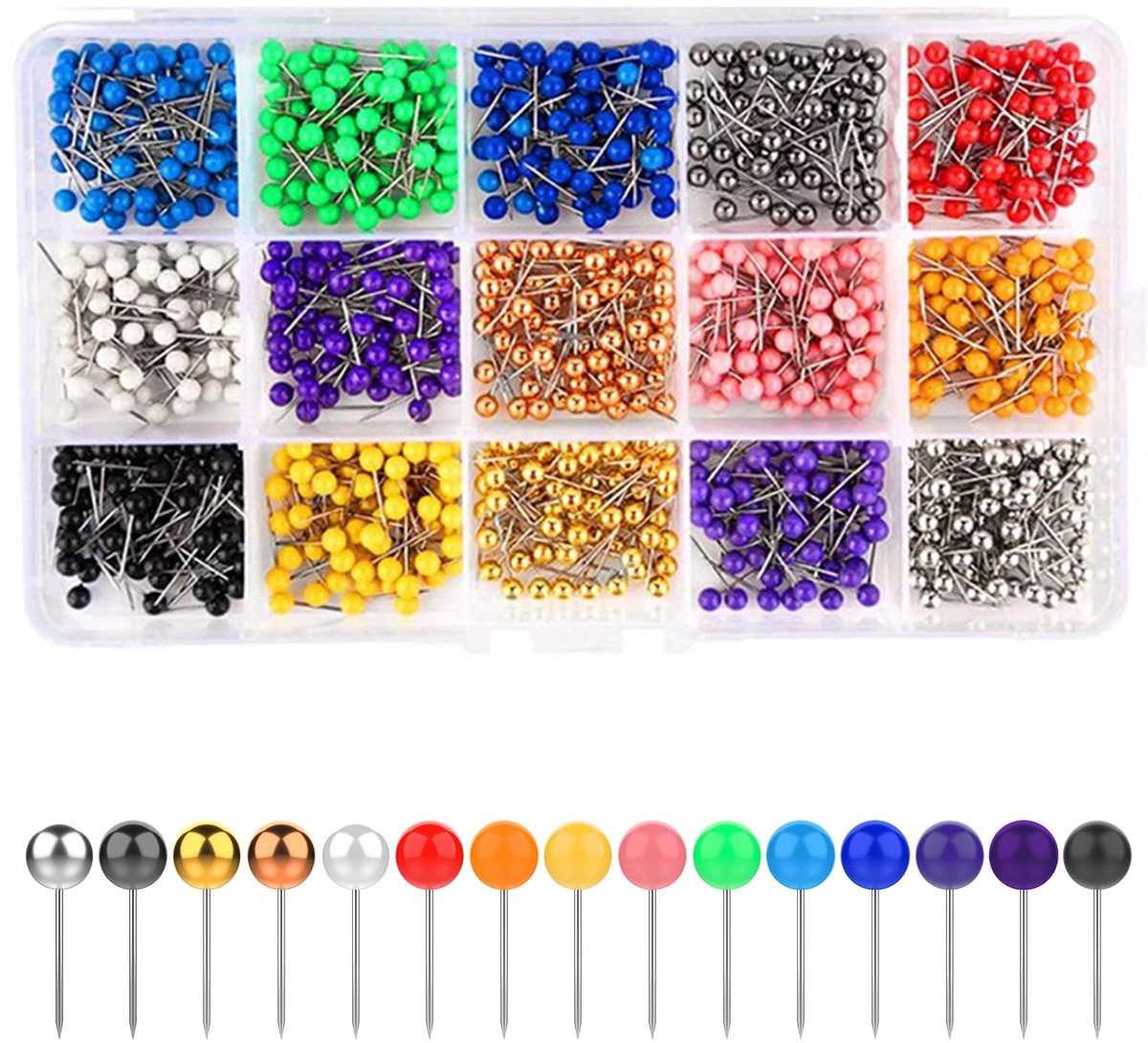 Dailygoods- Kaartspelden 900 stuks - Punaises voor Prikbord - Markeringsnaalden - Ronde Kop - Kleurrijke Spelden - Duurzaam en Comfortabel