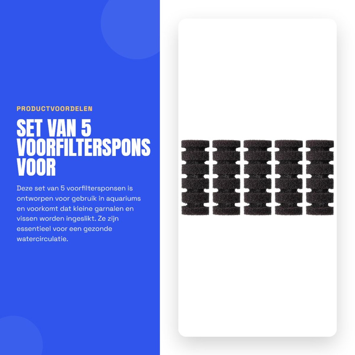 Dailygoods- Voorfilterspons 5 Stuks - Filterspons Aquarium - Filterschuim - Schuimspons - Watercirculatie - Voorkomt Inademing Vissen/Garnalen