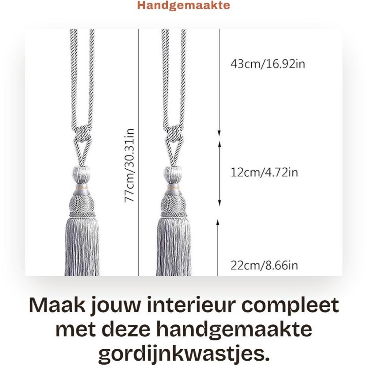 Dailygoods- Gordijnkwastjes 2 Stuks - Handgemaakte Gordijnhouders - Verstelbare Tiebacks - Decoratieve Stropdas Kwast - Voor Woonkamer/Slaapkamer - Lengte 43 cm