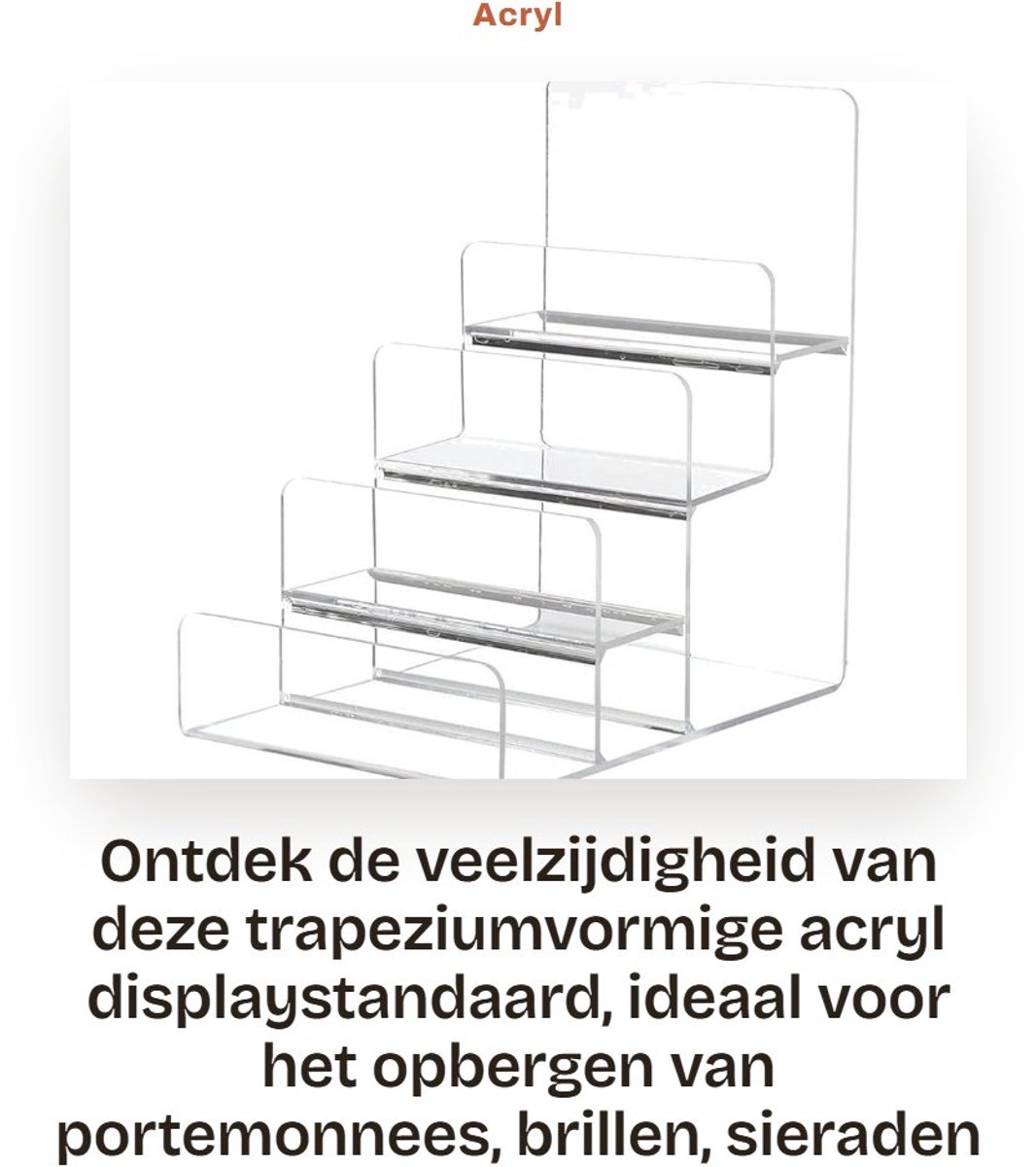 Dailygoods- Displaystandaard 4 Lagen - Acryl - Transparant - Multifunctioneel - Opbergrek - Voor Sieraden/Brillen