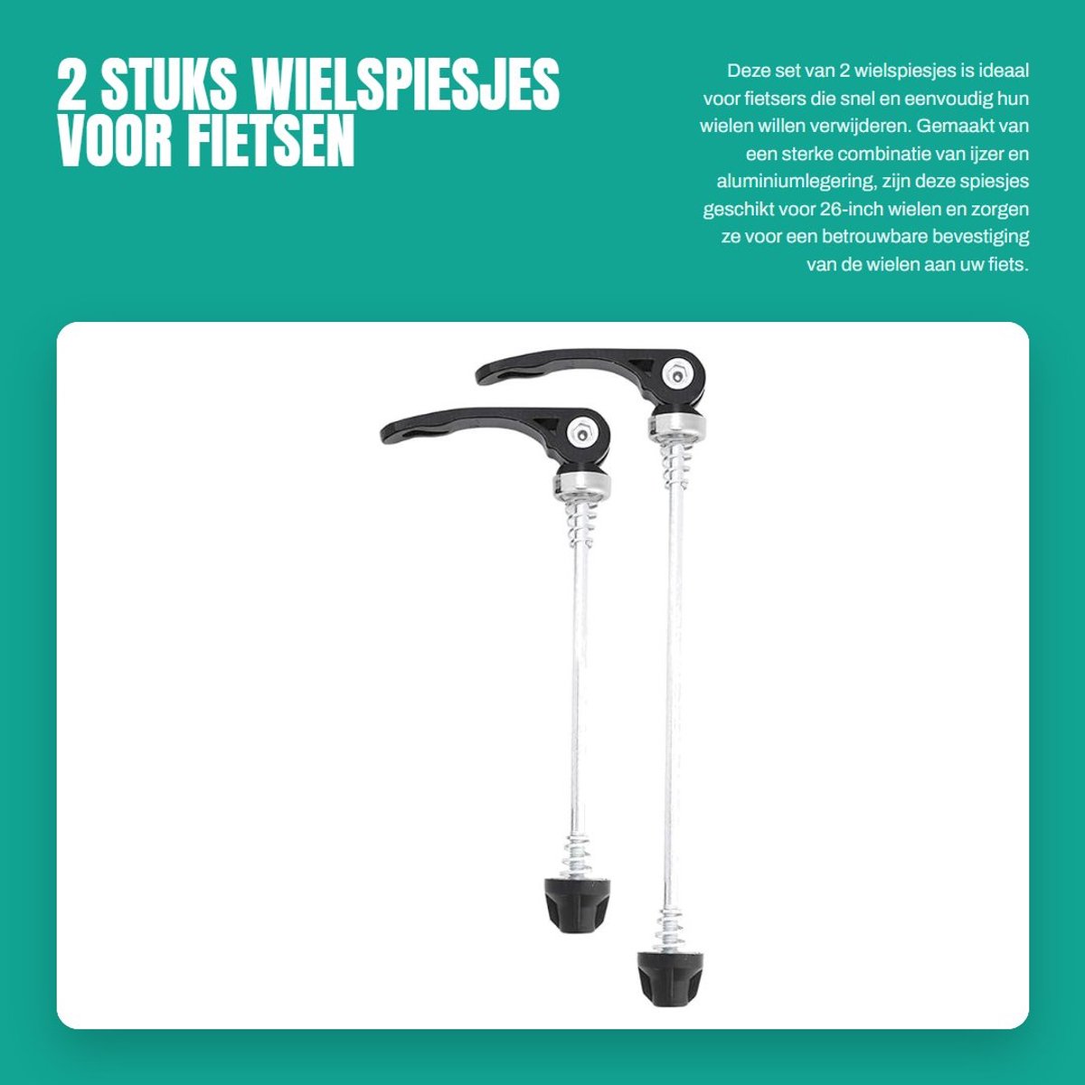 Dailygoods- Wielspiesjes 2 Stuks - Quick Release - Geschikt voor 26-inch Wielen - Zwart/Zilver - Lichtgewicht - Hoogwaardig IJzer/Aluminiumlegering - Fietsassen