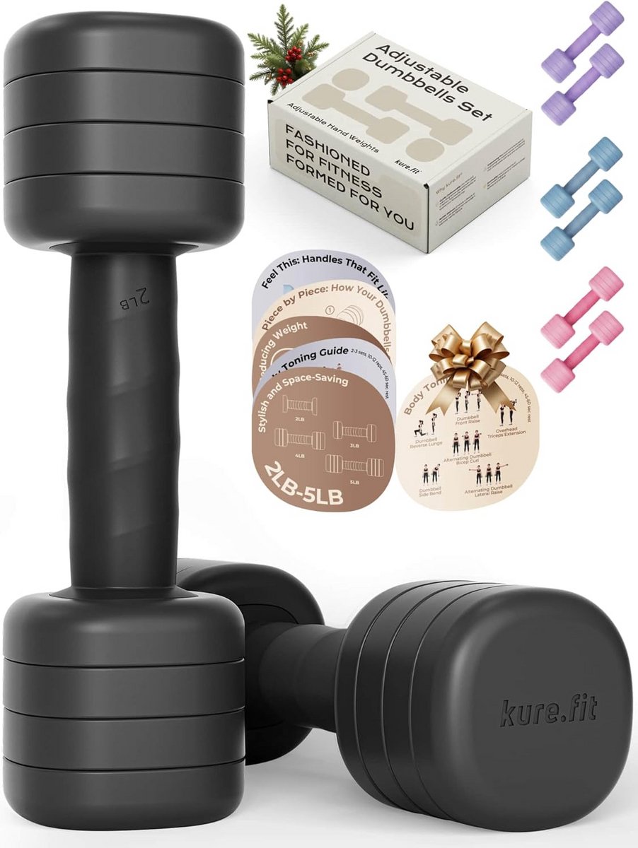 Verstelbare Halters - Lichte Handgewichten - Lichte Krachttraining - Eén Twist Aanpassing - 2-5 lbs - Zwart