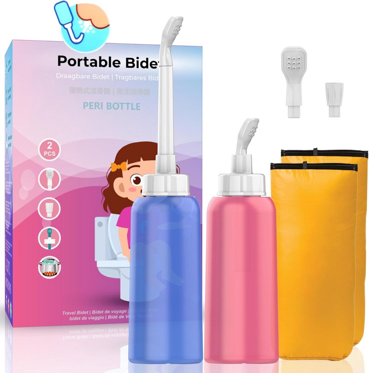 Draagbare Bidet Set - Reinigingsfles - Persoonlijke Hygiëne - Ergonomisch Ontwerp - 500ml 2 Stuks - Wit