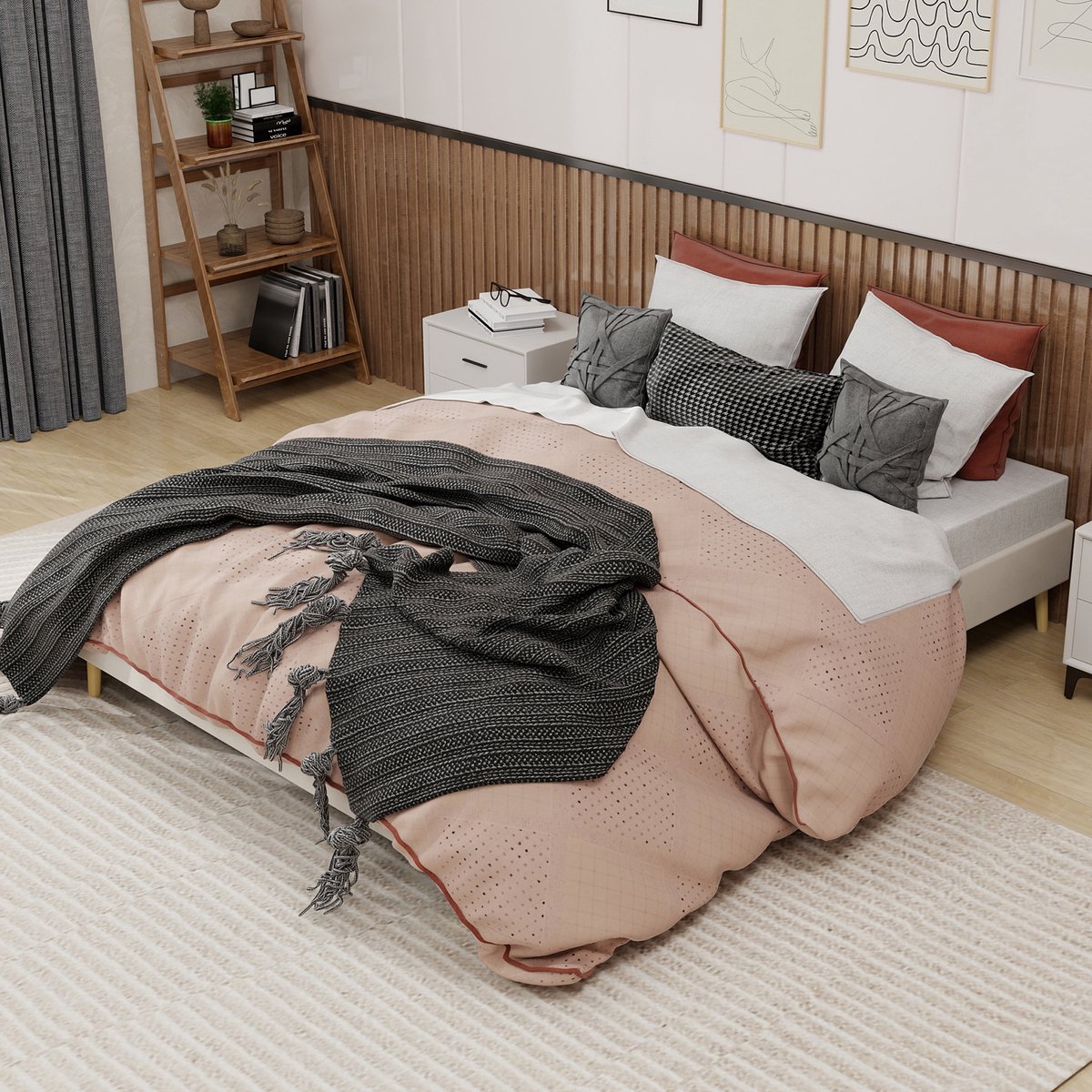 DESMIU Gestoffeerd Bed 160x200cm Voor Zonder Matras Modern Bedframe Met Stevige Constructie Voor Slaapkamer Zachte Stof En Beige