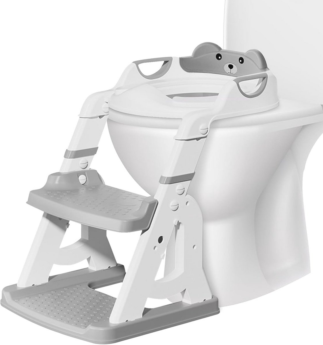Kindertoiletbril met opstapje - Zindelijkheidstrainer - Zelfstandig naar toilet - Opvouwbaar en verstelbaar - 35-45cm hoogte - Grijs