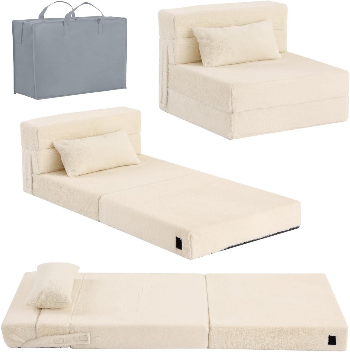 Slaapbank Kinderen - Opvouwbare Matras - Spelen en Slapen - Glow-in-the-dark - 160 x 66 x 13 cm - Beige