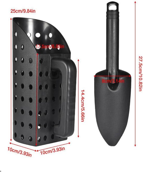 Metaaldetector Schep Set - Zandzeef Graver - Schatten Vinden - Robuuste Plastic Constructie - 26 cm Lengte - Zwart — afbeelding 2