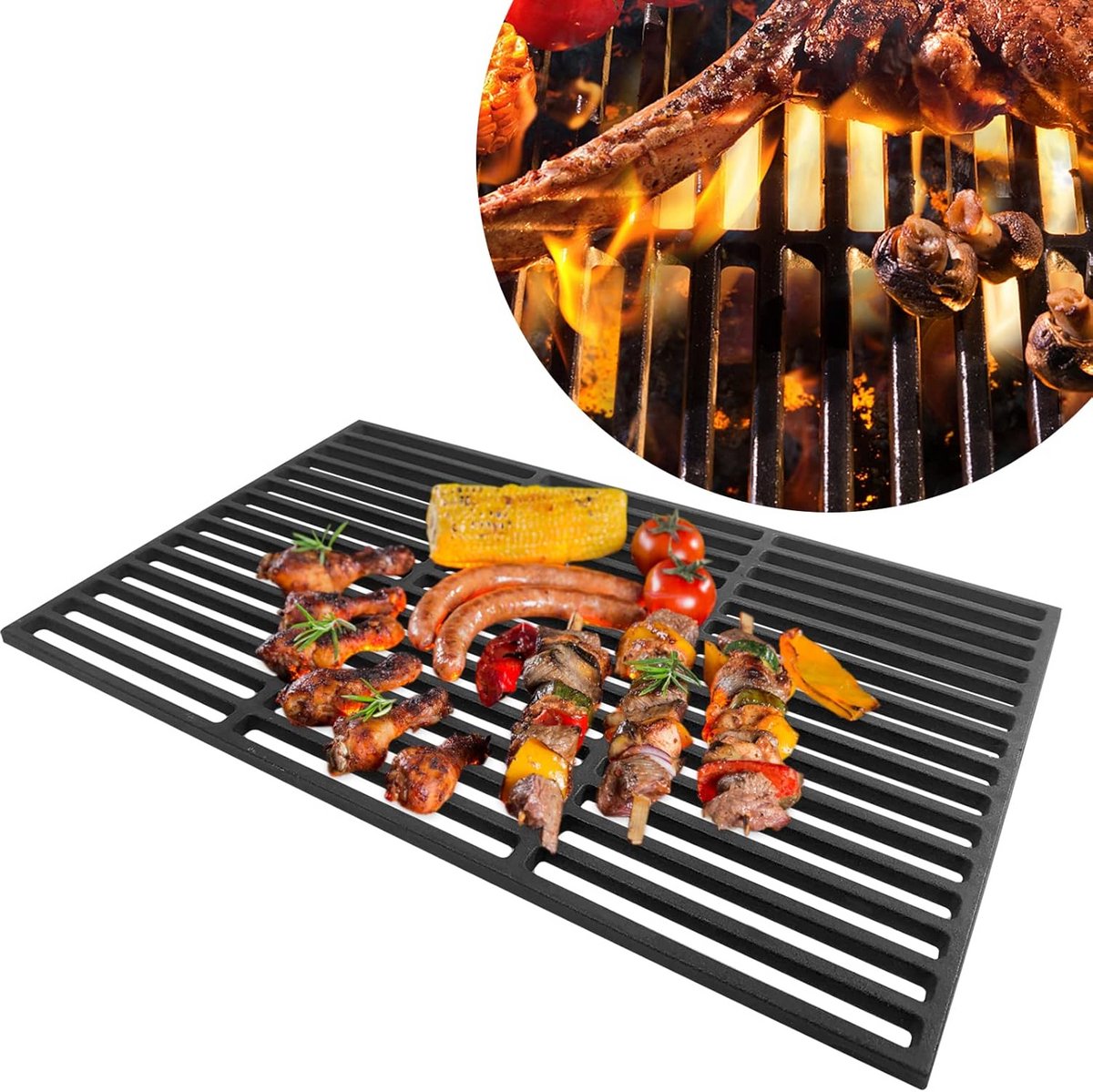 Gietijzeren Grillrooster Bakplaat Rooster Buiten Koken Kleine Opening 42 x 28 cm Zwart