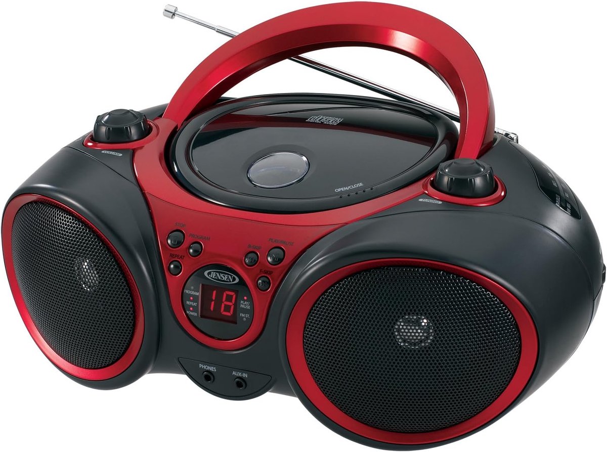 Portable CD Speler - Muziekbox Radio - Muziek Luisteren - AM/FM Stereo Ontvanger - Compact Formaat - Rood Zwart