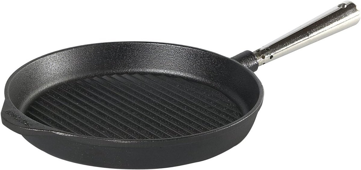 Gietijzeren Grillpan Koekenpan Lekker Grillen Geschikt voor Open Vuur 25 cm Zwart