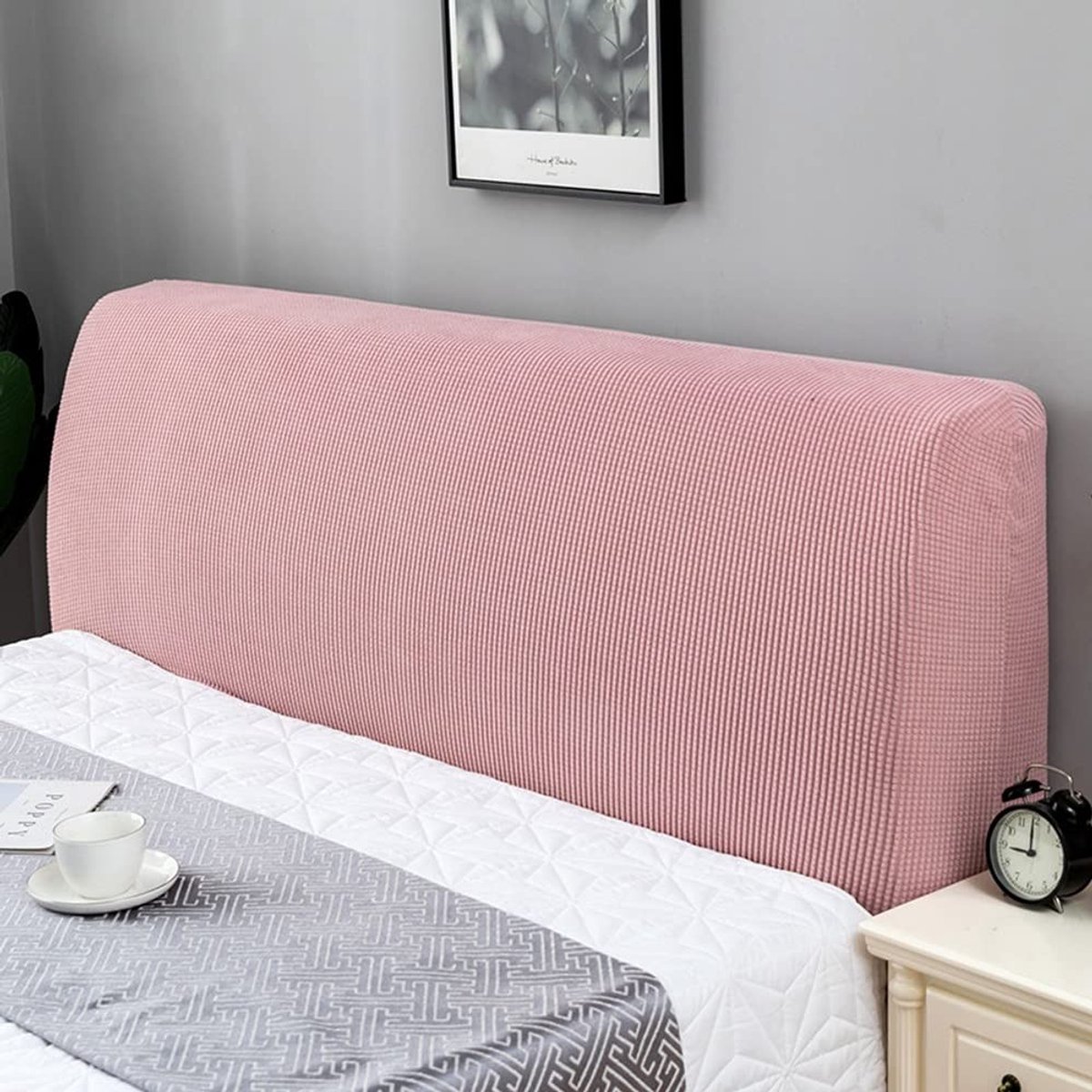 Allecto - Stretch hoofdbordbekleding - Rekbare beschermhoes - 130-170 cm - Roze - Hoofdbordhoes - Geschikt voor bedhoofdeinde - Eenvoudig te onderh...