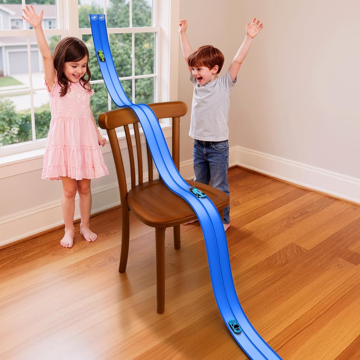 Flexibele Racebaan - Autobaan Set - Kinderen Spelen - Dubbele Rijstroken - 4.5 Meter - Blauw