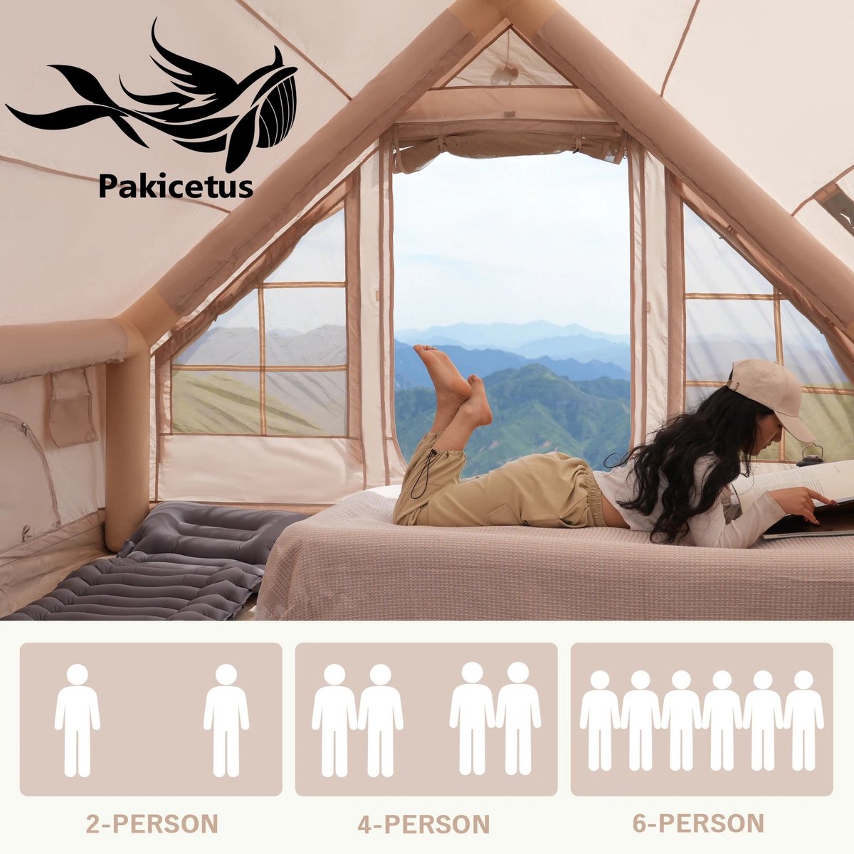 Velmio Tent - Opblaasbare tent - Glamping – 4/6 Persoons - 3x2.1x2m - Luchtconstructie en Ventilatie - Luxe Camping Tenten – Waterdicht – Beige – foto 8