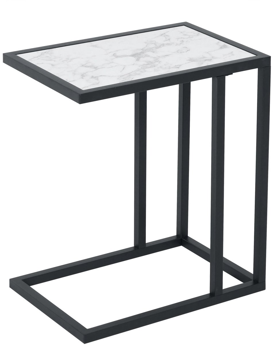 Archi C-Vormige Bijzettafel – Bankbijzettafel - Marmerlook Laptoptafel voor Bank en Bed – Compacte Salontafel – Zwart/Marmer