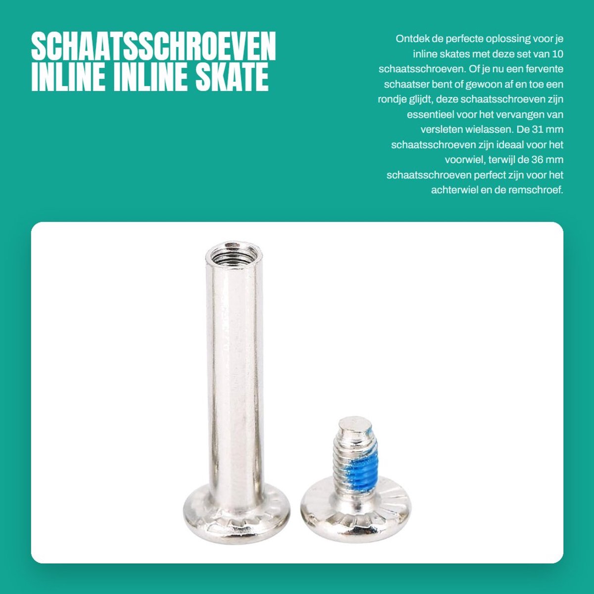 Dailygoods- Schaatsschroeven Set van 10 - 31 mm/36 mm Vervangingsschroeven - Inline Skate Hardware - Hoogwaardig IJzer - Eenvoudig te Installeren - Skate Schroeven