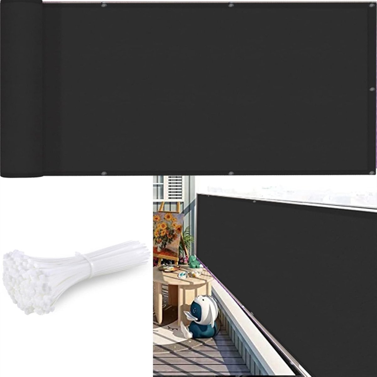 Privacyscherm Balkon - Windscherm Tuin - Privacy Creëren - Scheurvast HDPE - 85x550cm - Zw