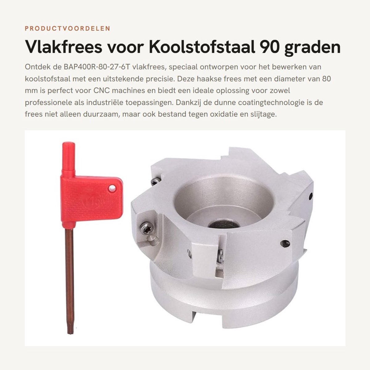 Dailygoods- Vlakfrees 90 Graden - Rechthoekige Indexeerbare Schachtfrees - Freesdiameter 80 mm - Koolstofstaal - Duurzaam - Hoge Hardheid - Frees