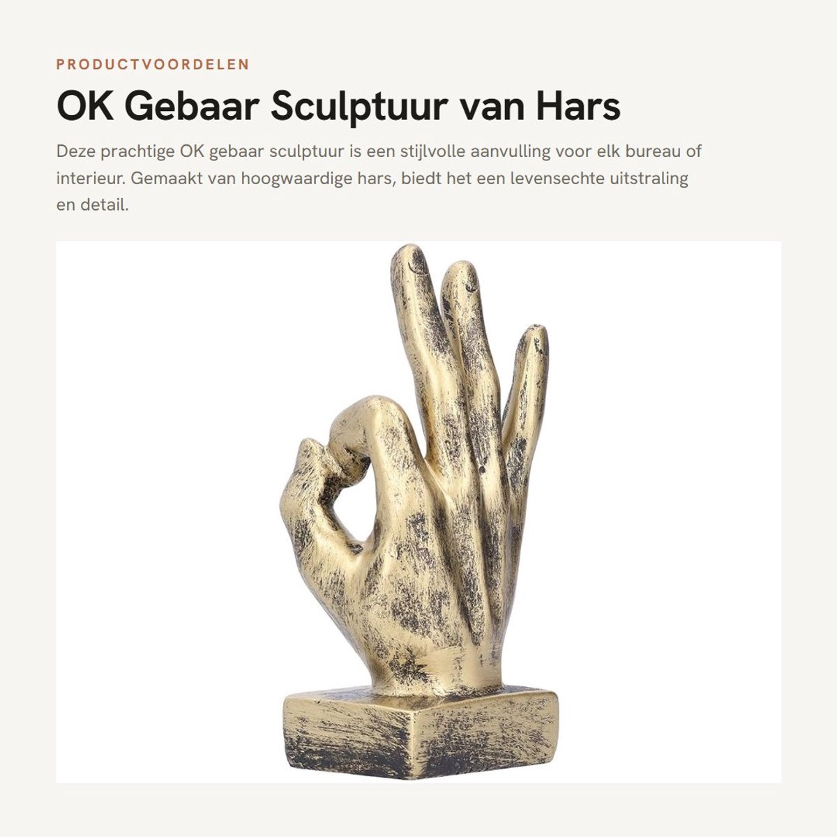 Dailygoods- Gebaar Sculptuur Hars Levensecht - Decoratie Beeld - Bureau Ornament - Handgebaar Standbeeld - Unieke Charmante Decoratie - Veilig en Milieuvriendelijk - Decoratiebeeld