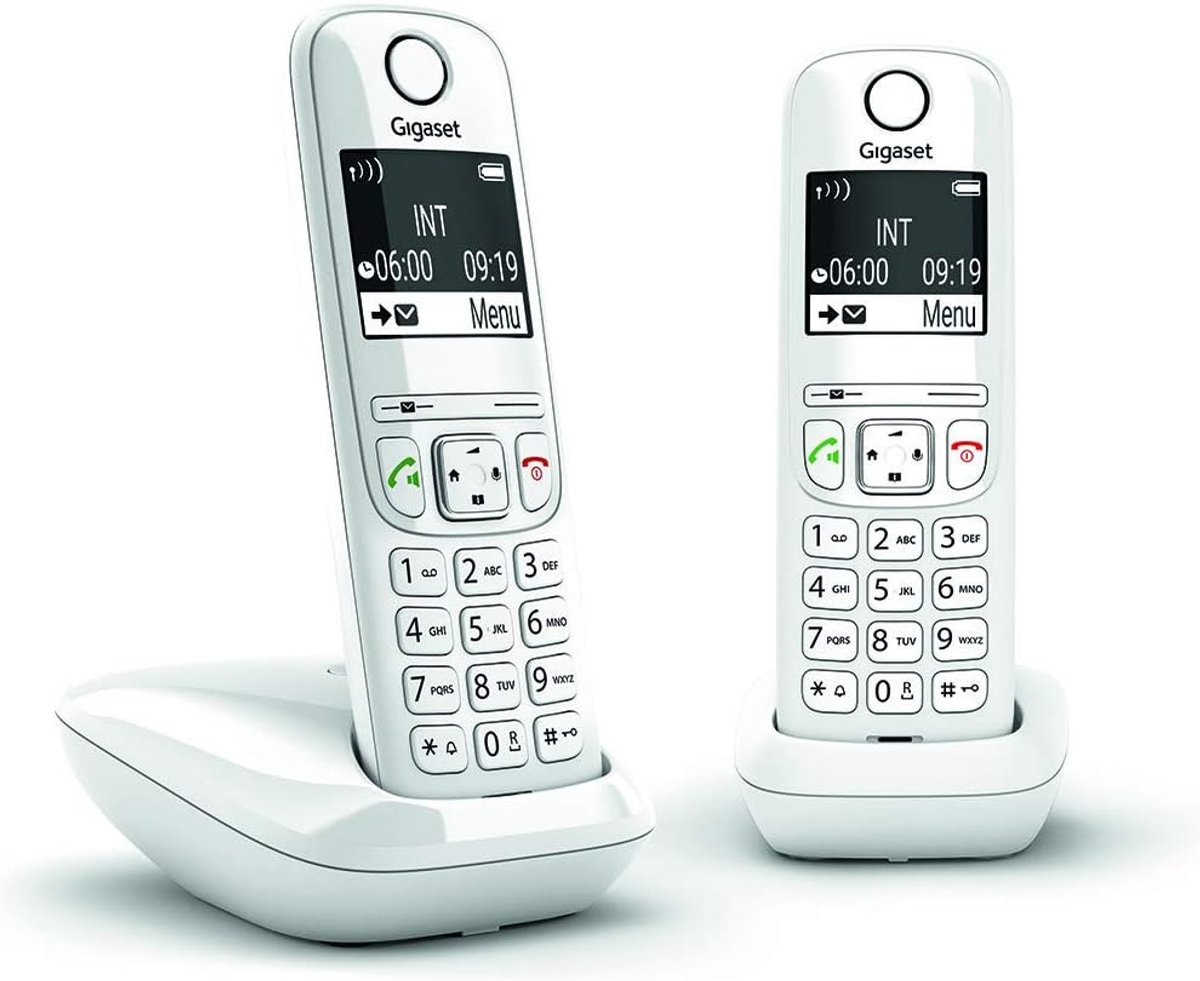 Draadloze Telefoon - Twee handsets - Thuis Bellen - Groot Verlicht Display - 100 Contacten - Wit
