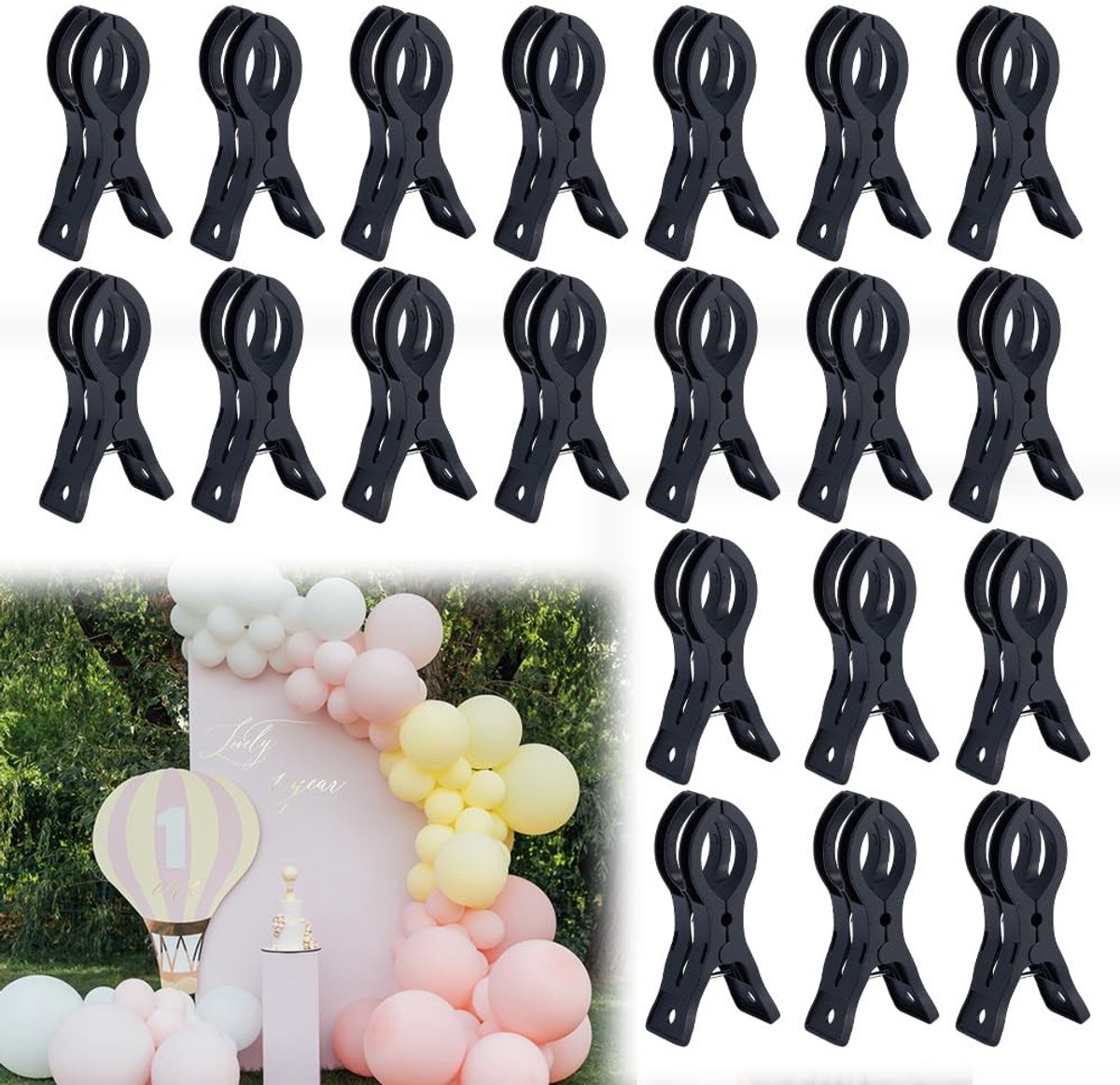 Dailygoods- Ballonboog Clips 20 Stuks - Professionele Achtergrond Clips - Zware Clip - Plastic Veerklemmen - Fotografie/Huisdecoratie - 9 cm - Achtergrondclips