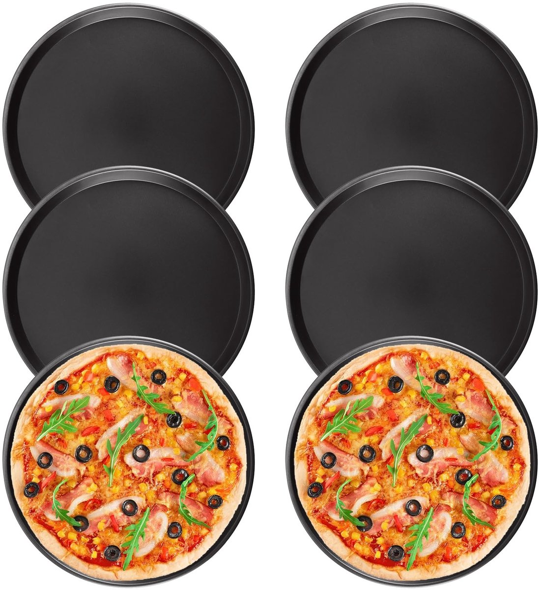 Dailygoods- Pizzaplaat 30 cm - Set van 6 - Ronde Pizzaplaat - Antiaanbaklaag - Koolstofstaal - Duurzaam en lichtgewicht - Pizzapan