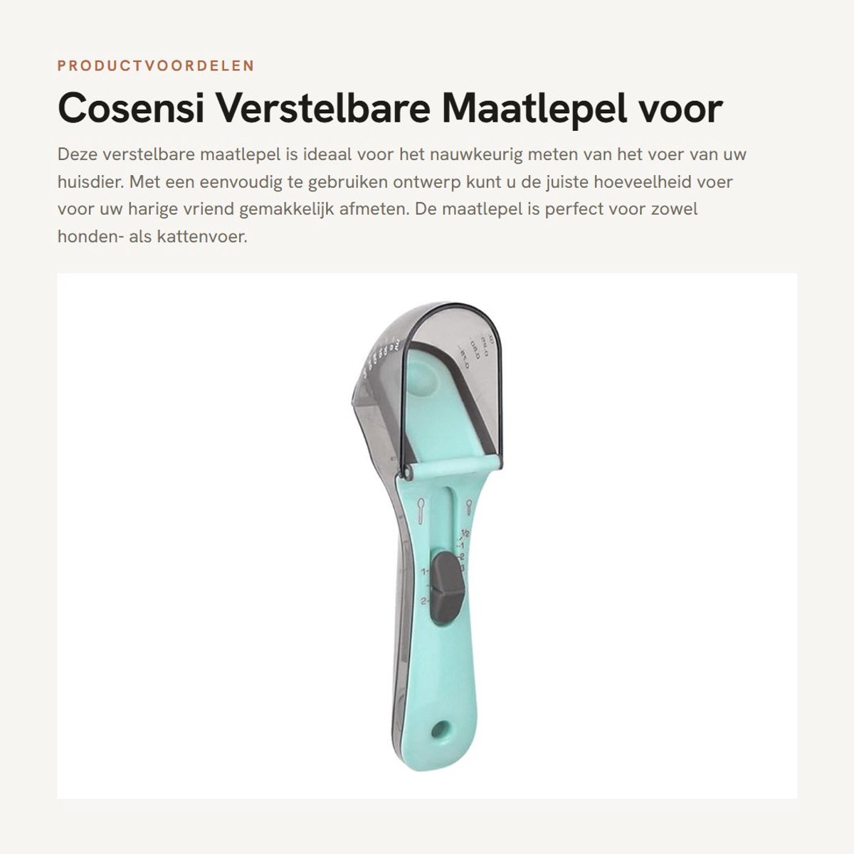 Dailygoods- Maatlepel Verstelbaar - Maatlepel Set - Maatlepel voor Diervoeding - Nauwkeurige Portiecontrole - Maatbeker voor Dierenvoeding - Handig Ontwerp - Voederlepel