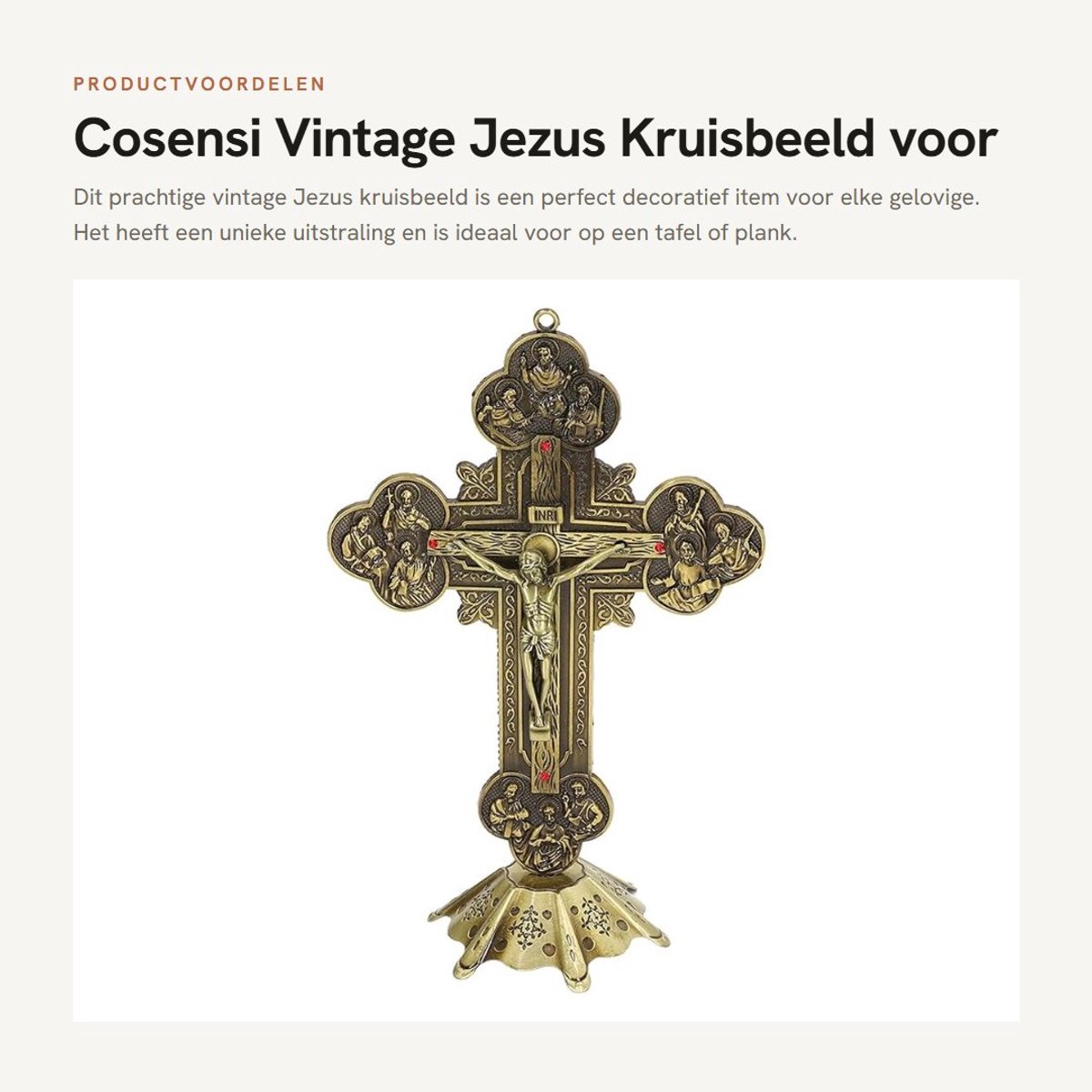 Dailygoods- Kruisbeeld Vintage Stijl - Tafelblad Beeld - Jezus Christus - Metaal - Decoratie - 21 x 13 cm - Beeldje