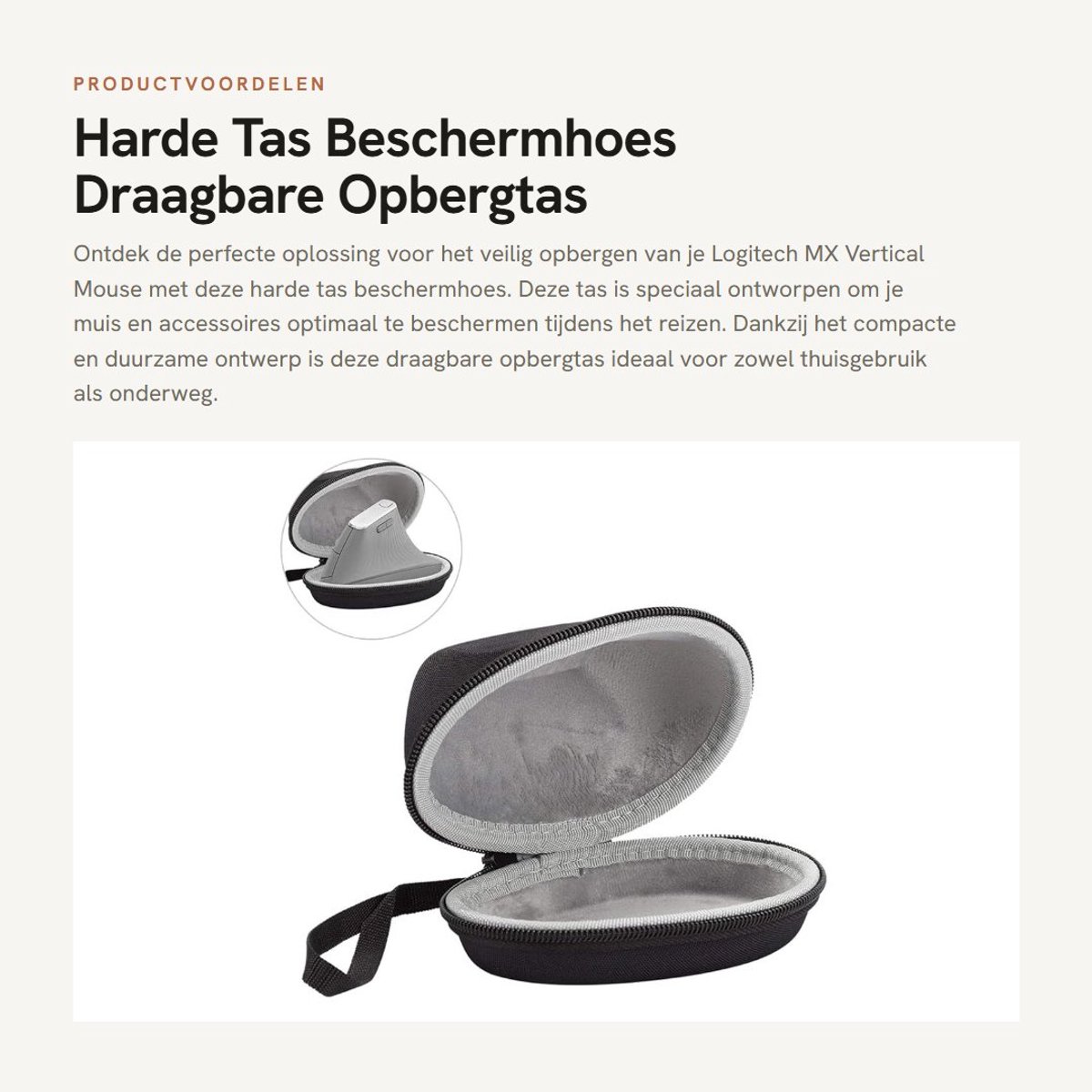 Dailygoods- Beschermhoes Harde EVA - Beschermhoes Logitech MX Vertical Mouse - Waterdicht - Stofdicht - Opbergtas - Comfortabele polsband - Muistas