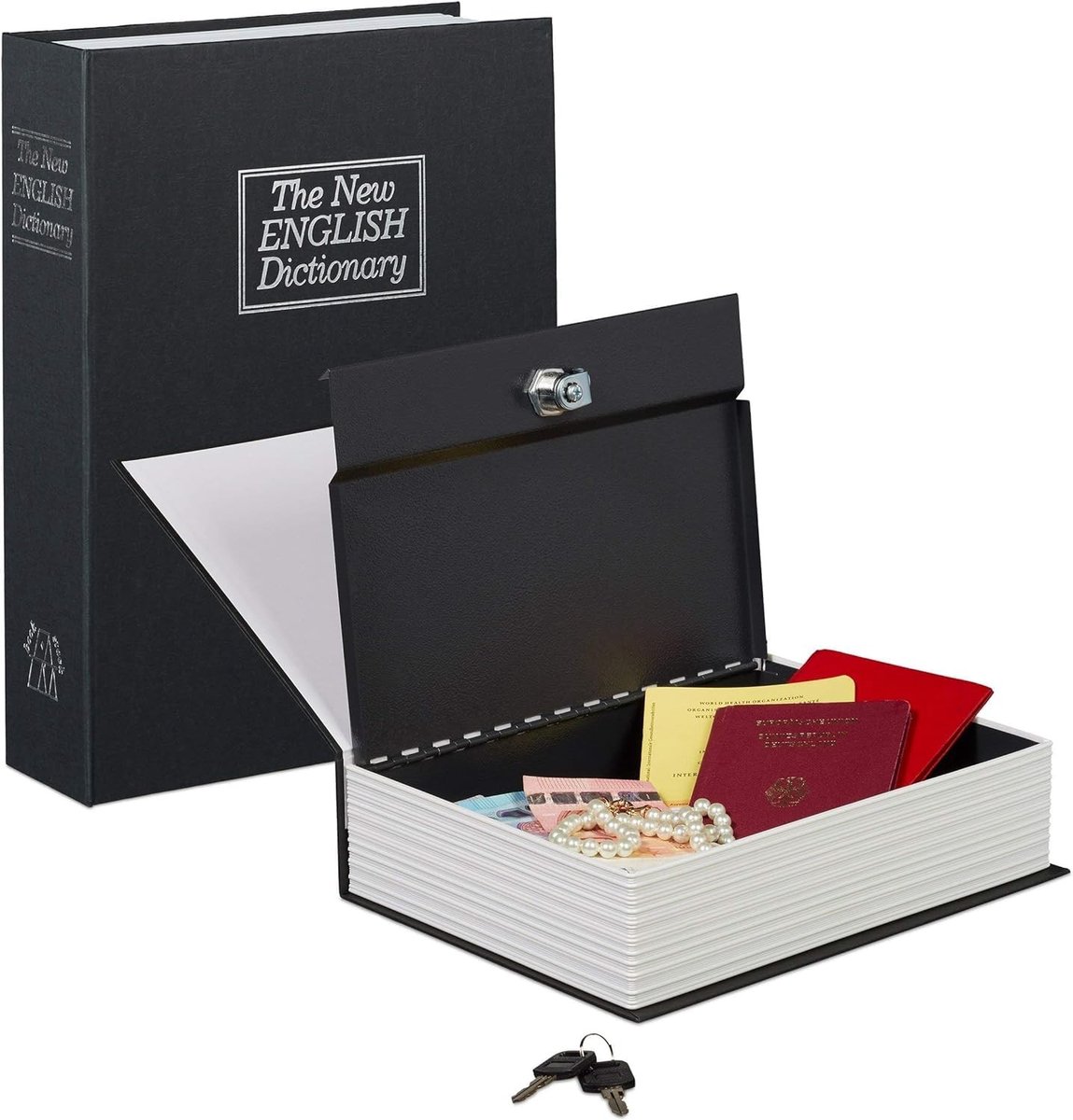 Dailygoods- Boek Safe - Verstevigd met Sleutels - Geldbox - Verstevigde Veiligheid - Voor Munten/Bankkaarten - Afmetingen 11,5 x 8 x 4,5 cm - Verstevigde Kluis