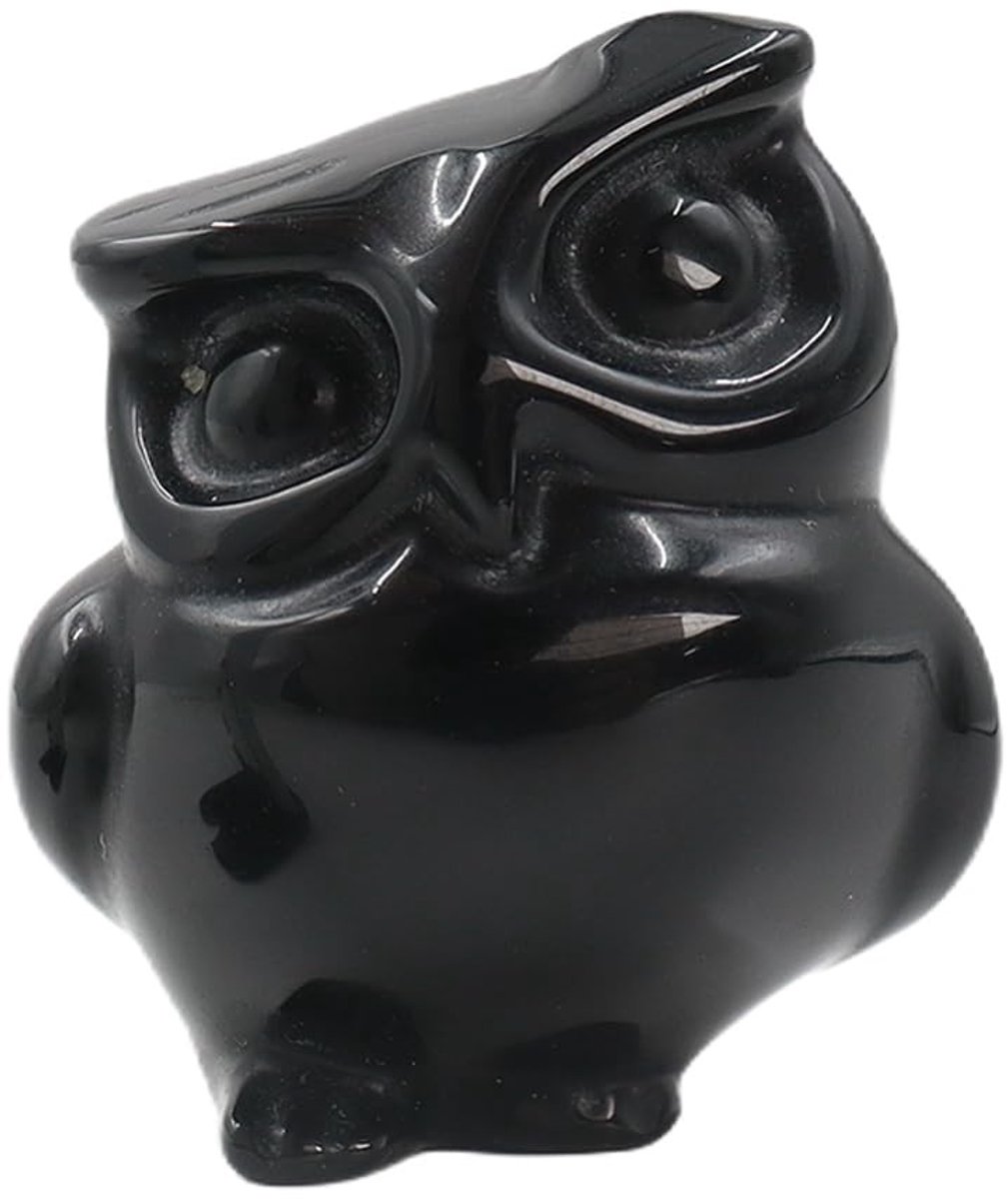 Dailygoods- Uil Ornament Zwart - Beeldje Decoratie - Sculptuur voor Binnen - Geschenken voor Vrouwen/Mannen - Obsidiaan Kristal - Hoogte 38 mm