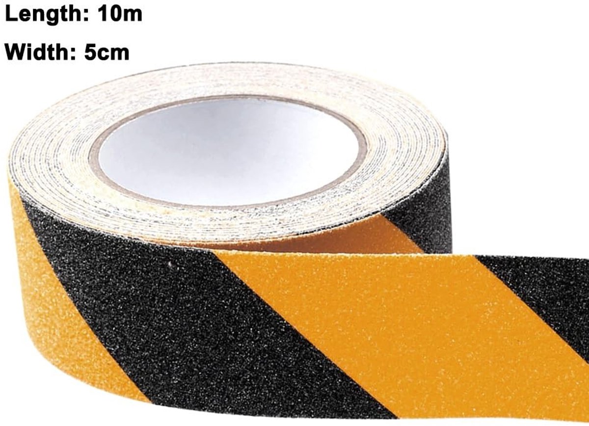 Dailygoods- Antislip Tape 10 m X 5 cm - Zelfklevende Veiligheidstape - PVC/Acryl Materiaal - Waterdicht - Voor Binnen/Buiten - Zwart/Geel