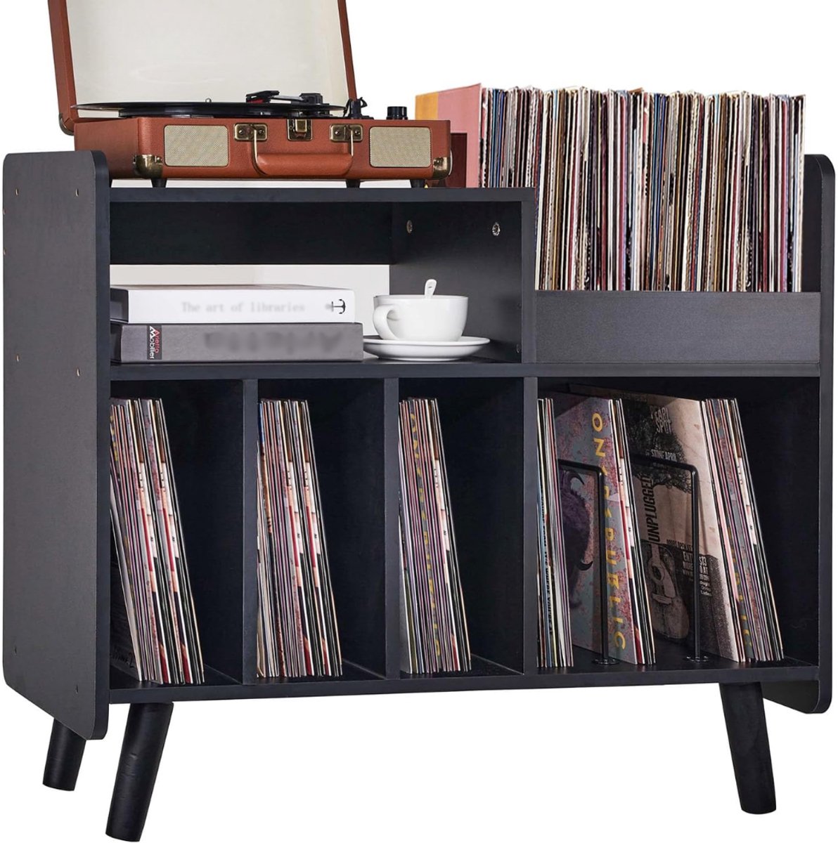 SNJY® Platenspeler Meubel - Platenspeler Kast - LP Houder - Platenhouder - 36D x 80B x 81H cm - Zwart