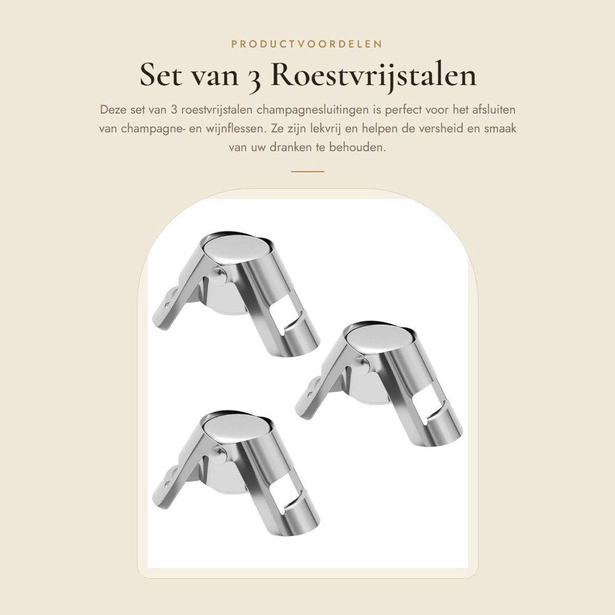 Dailygoods- Champagnesluiting roestvrij staal - Set van 3 stuks - Dicht en lekvrij - Wijnflessluiting - Flessendop - Voor bewaren van champagne